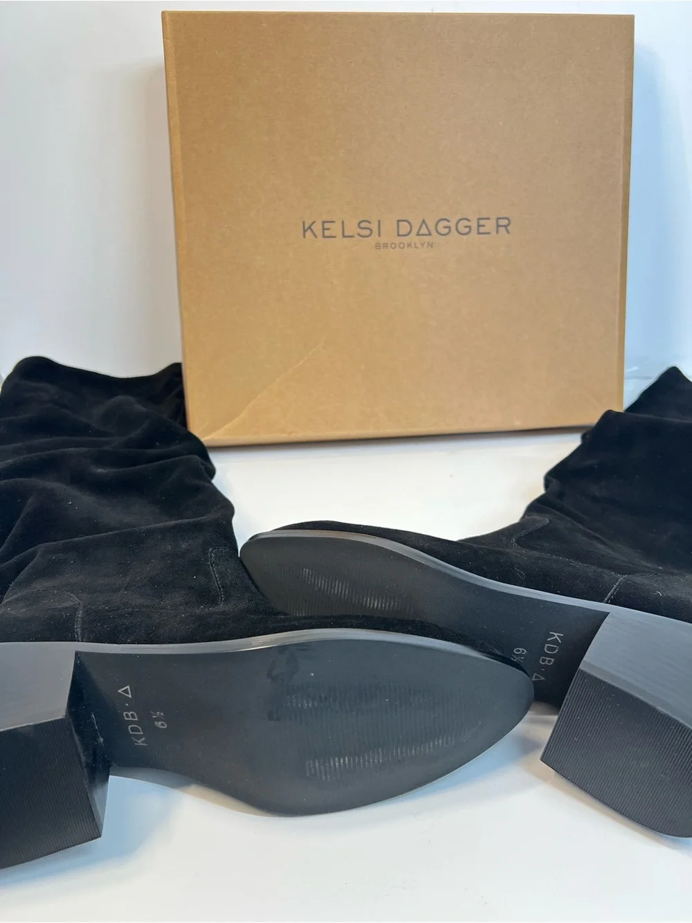 Kelsi Dagger Brooklyn Black Suede Knee High Boots Size 6.5